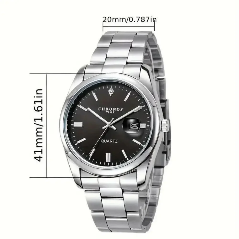 Vintage Chronos Men's Date Watch Black‎ Enamel Diamond Dial